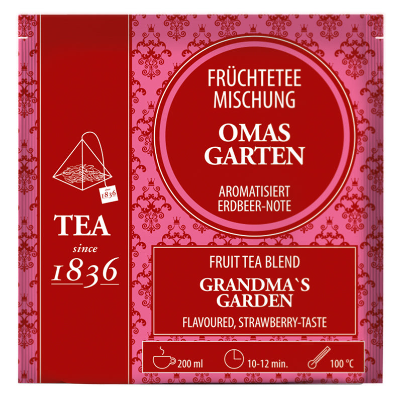 Infusion "Jardin de Abuela" con sabor a fresa, Caja de 50 Píramides de Té en Bolsas