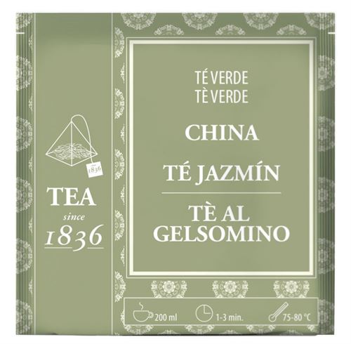 Té verde Jazmín Mezcla China Premium, Caja de 50 Píramides de Té en Bolsas