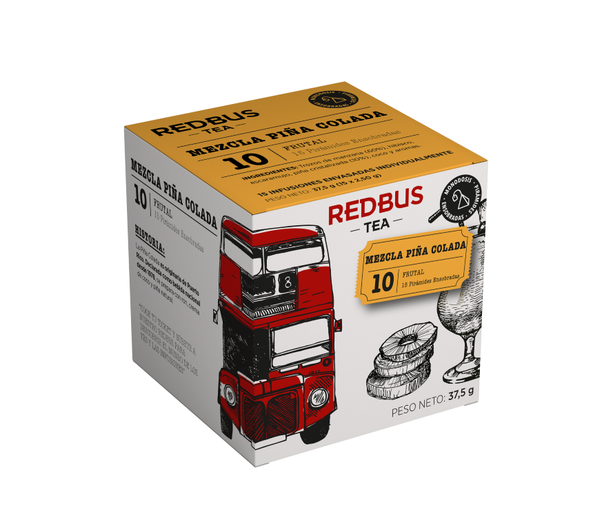 Caja de Infusión de Piña Colada, 10 bolsitas de mezcla tropical.