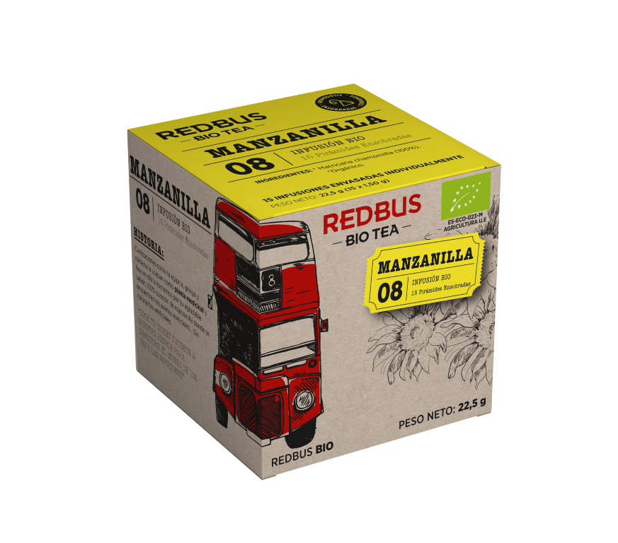 Infusón de Manzanilla BIO, 15 ud, caja de té orgánico de manzanilla, sin colorantes artificiales.