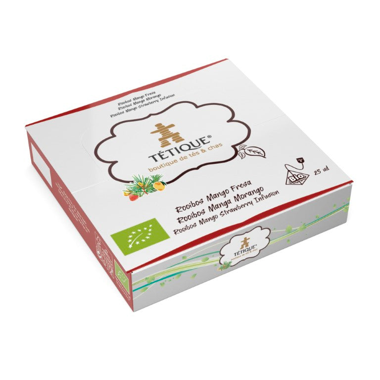 ,Rooibos en España,Cafeterías y restaurantes saludables, Caja expositor de tés ecológicos de Rooibos mango-fresa
