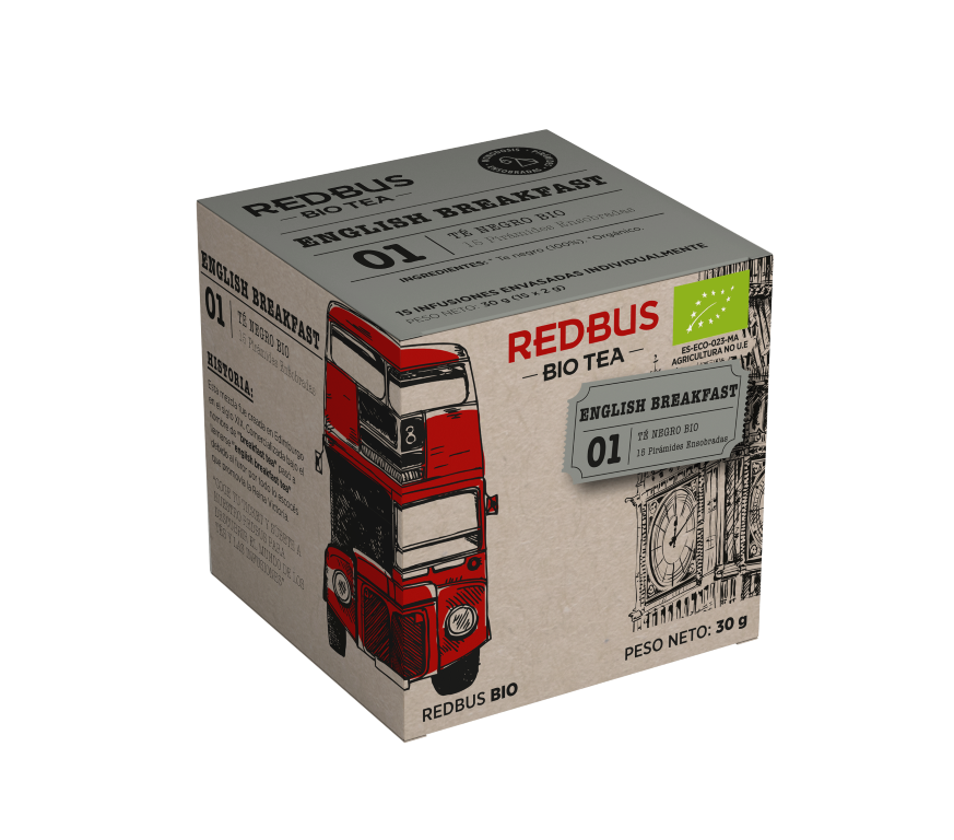 Té Negro English Breakfast BIO, caja de 30g de té orgánico.