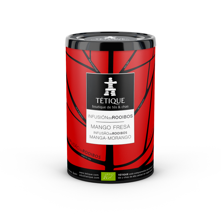 Infusión Rooibos Mango Fresa biológica a granel, 240 gr en envase de té