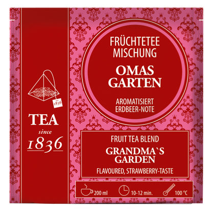Infusion "Jardin de Abuela" con sabor a fresa, Caja de 50 Píramides de Té en Bolsas