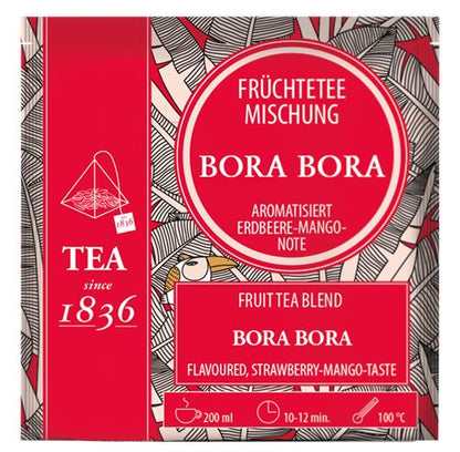 "Bora Bora" fruit infusion, strawberry and mango flavor, box of 50 tea bags.