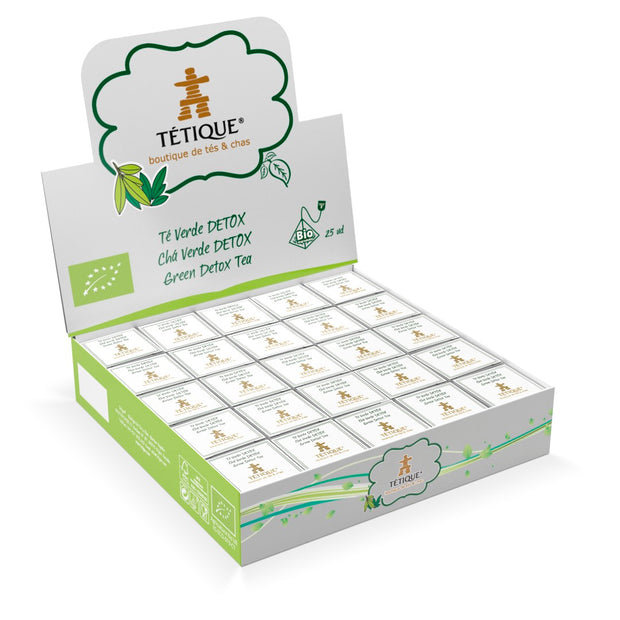 Té Verde DETOX BIO, Té Verde biológico, Expositor de tés ecológicos verde detox tétique con sencha