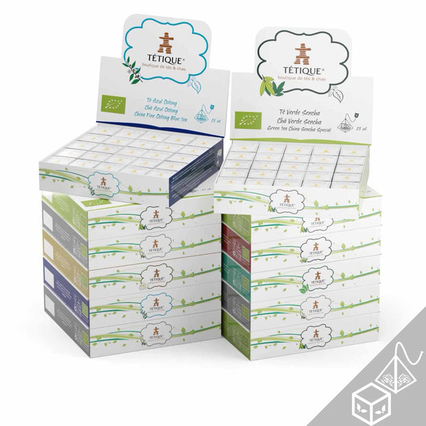 Caja expositor de pack de tés ecológicos